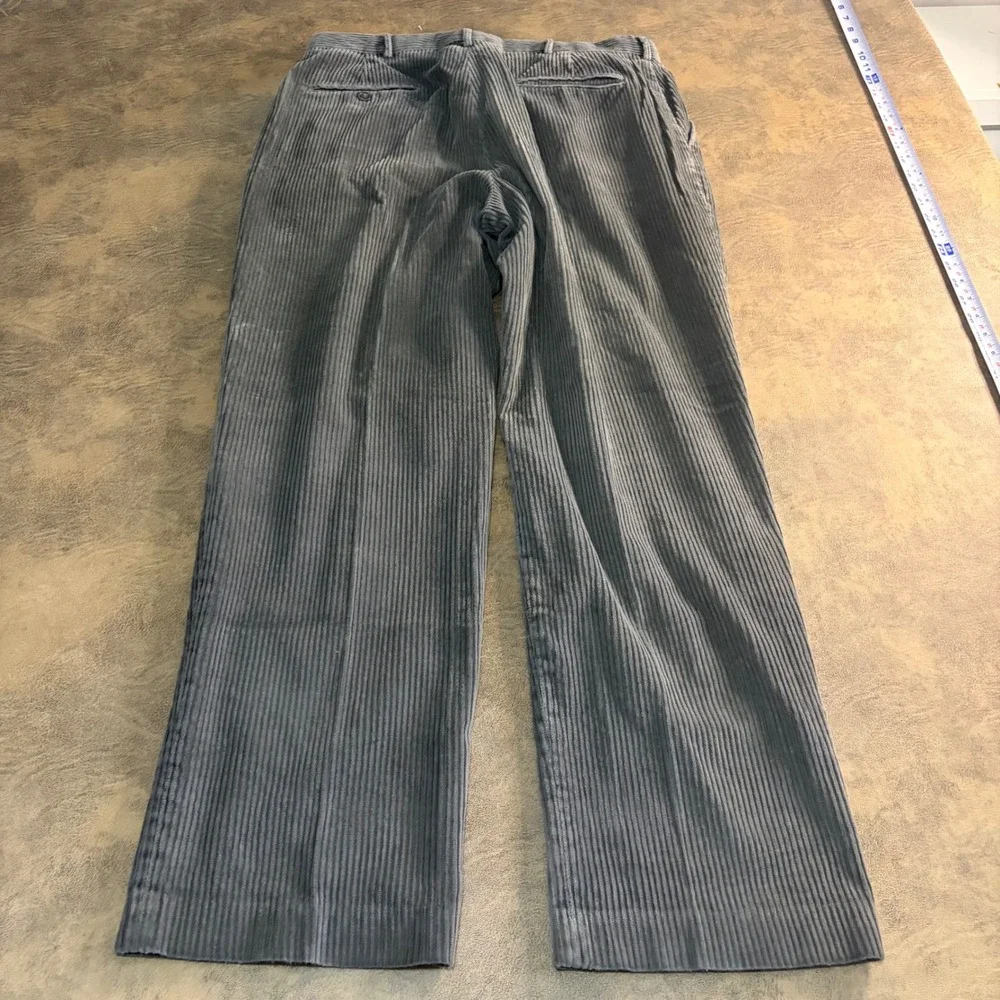Lands End Corduroy Pants Mens 35x30 Gray Wide Wale Trousers Made in USA
